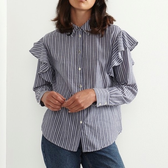 Oliver Bonas Tops - Oliver Bonas frilled pinstripe shirt blouse